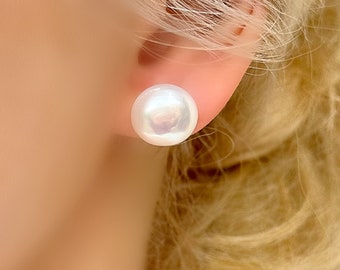 Natural Pearl 12 mm AAA Silver Stud Earrings