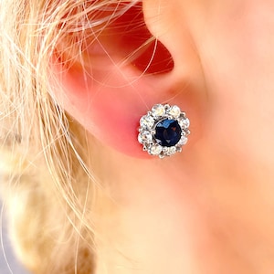 Genuine Sapphire and White Topaz 3D Flower Silver Stud Earrings