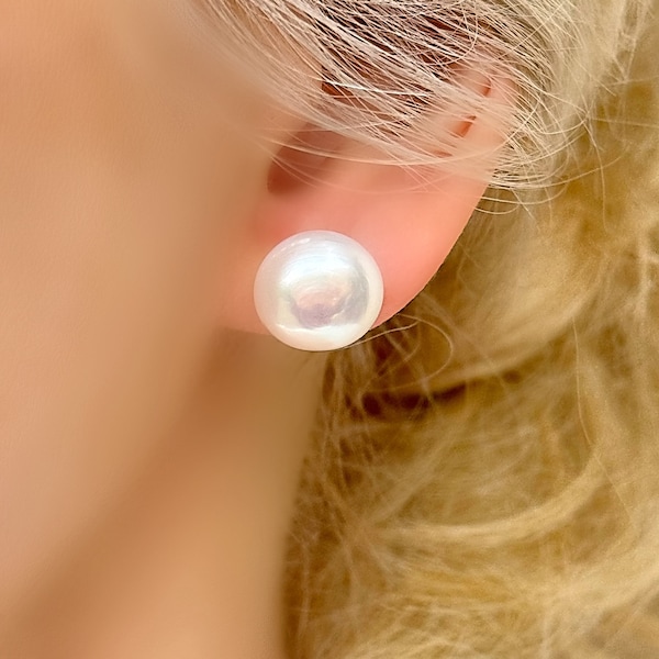 Natürliche Perle 12 mm AAA Silber Ohrstecker