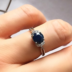 Genuine Sapphire snd White Topaz Solitaire Silver Ring