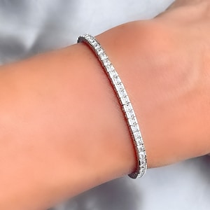 Genuine White Topaz Channel Silver Eternity Tennis Bracelet
