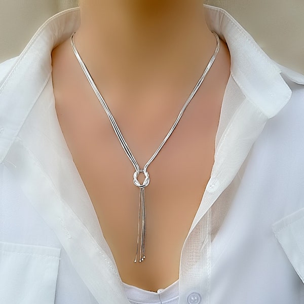Sterling Silver Love Knot Tassel Necklace