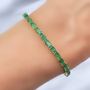 Genuine AA Emerald Oval Tennis Gold Vermeil 5 x 3 mm Silver Bracelet