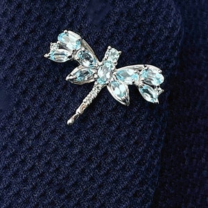 Genuine Blue Topaz Silver Dragonfly Brooch