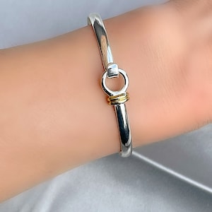 Sterling Silver 925 Top Clasp Gold Detail Bangle Bracelet