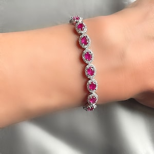 Echter Rubin Halo Silberarmband 6x8 mm Oval Halo