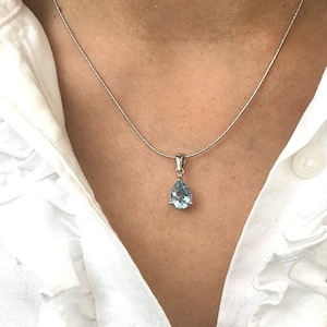 Genuine Sky Blue Topaz Teardrop Silver Pendant