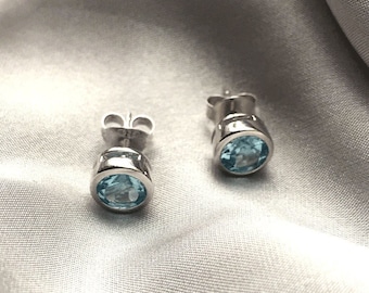 Genuine Sky Blue Topaz Silver Stud Earrings