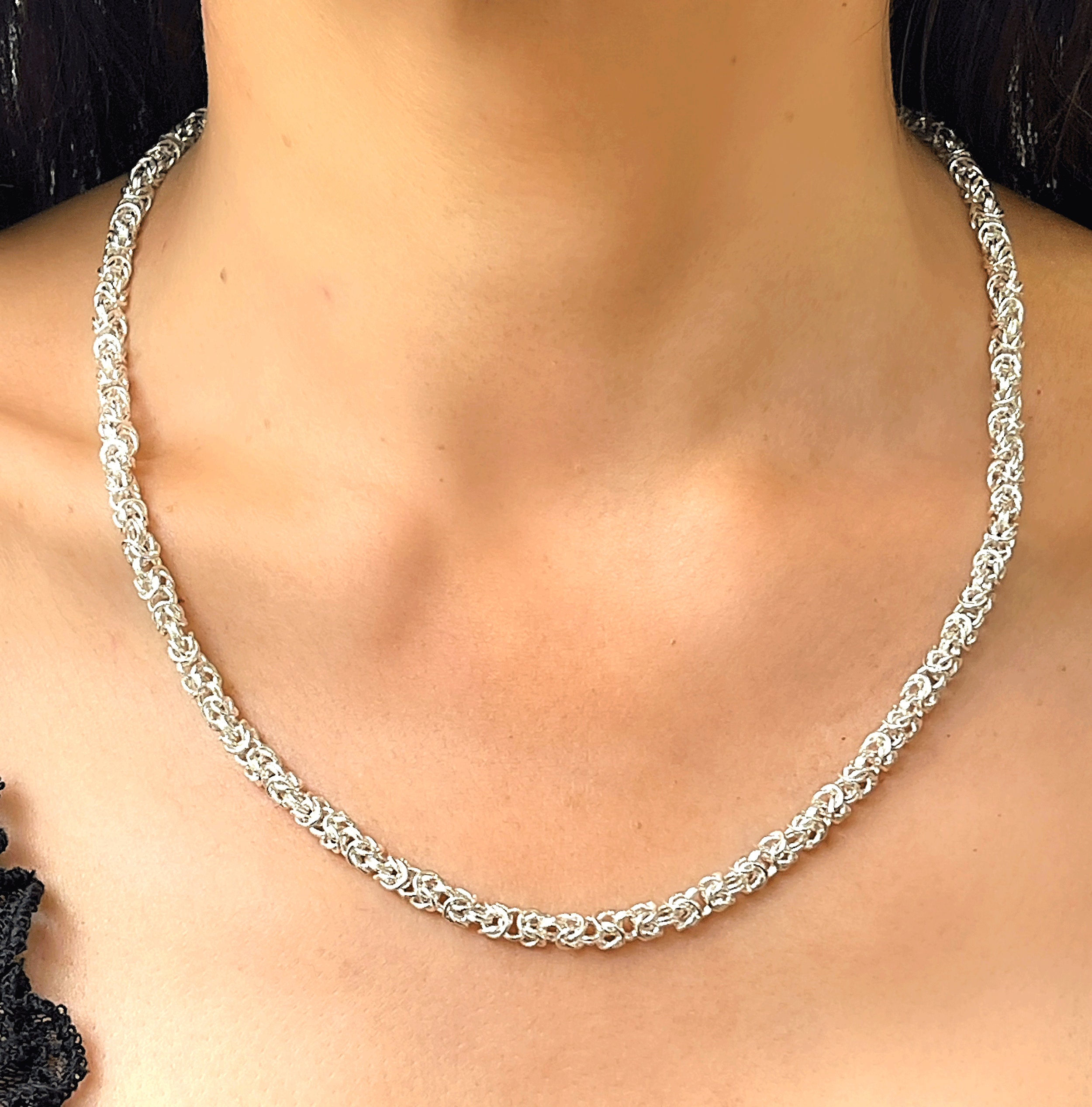 Sterling Silver 925 Woven 4 Mm Byzantine Chain Necklace - Etsy