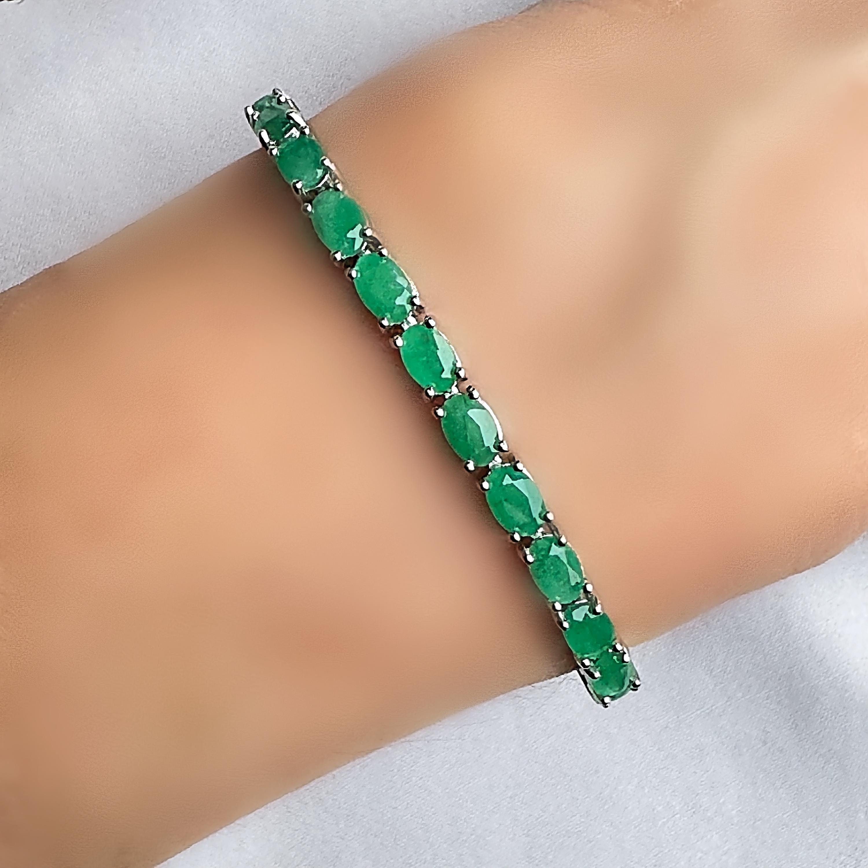 Natural Emerald 6x4 Mm Oval Tennis Silver Bracelet - Etsy