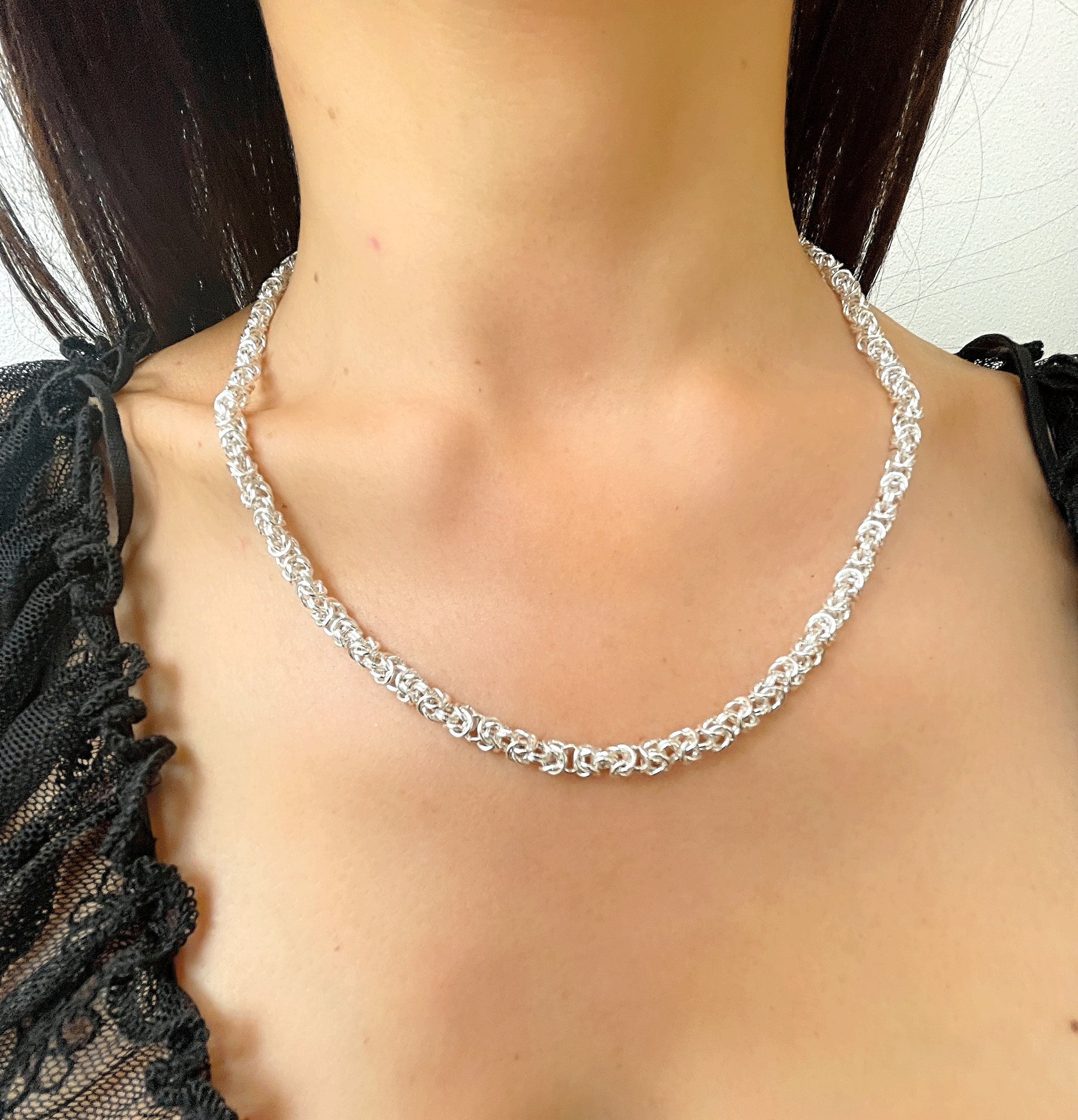Sterling Silver 925 Woven 4 Mm Byzantine Chain Necklace - Etsy