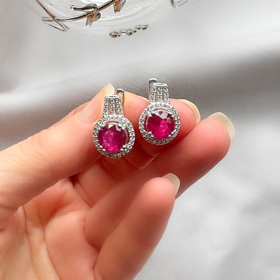 Genuine Ruby Duchess Silver Long Stud Earrings - Etsy