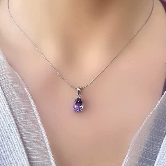 Genuine Amethyst Oval Solitaire Silver Pendant - Etsy