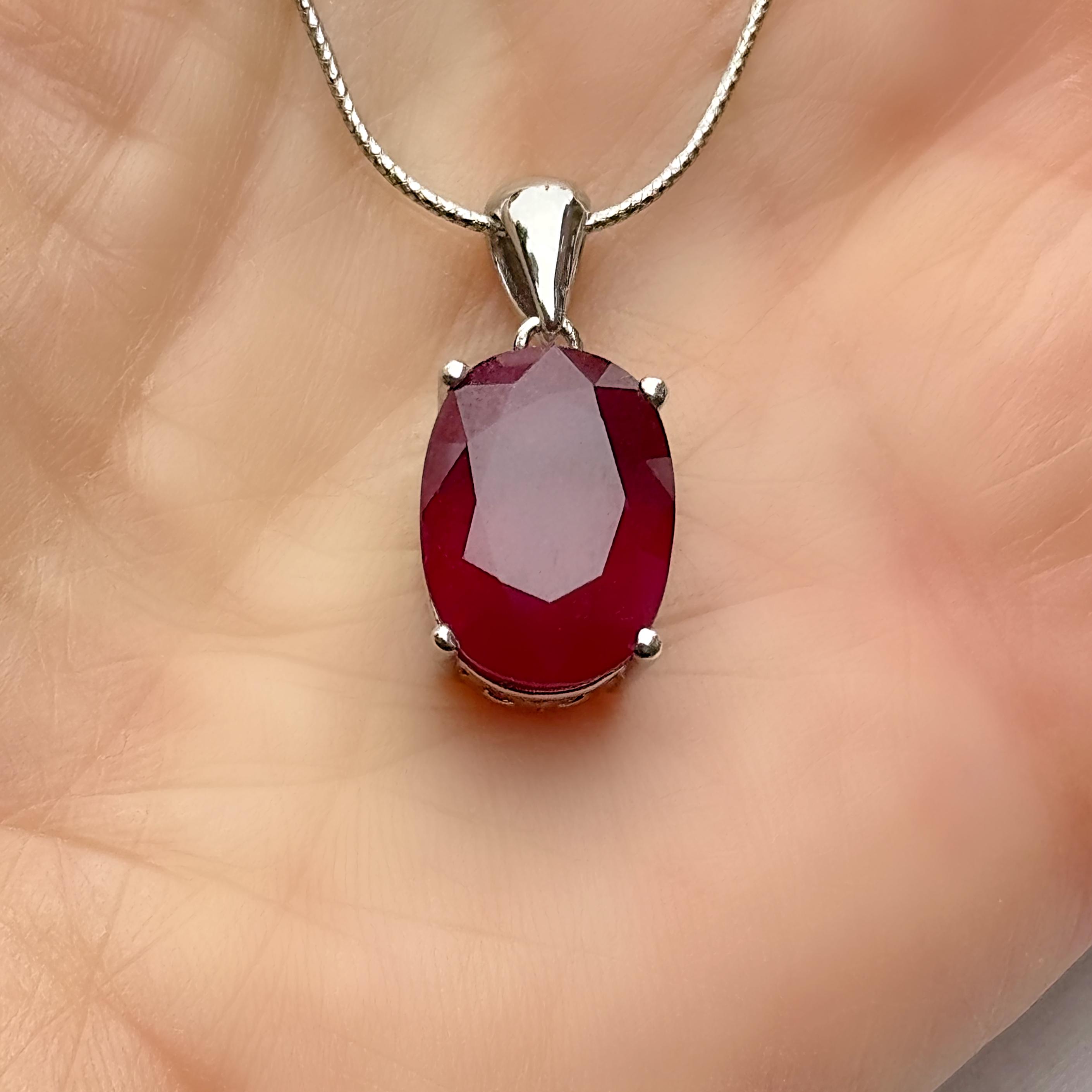 55Carat Natural Ruby Pendant In Sterling Silver – 3 Carat Oval, Handmade, Customizable