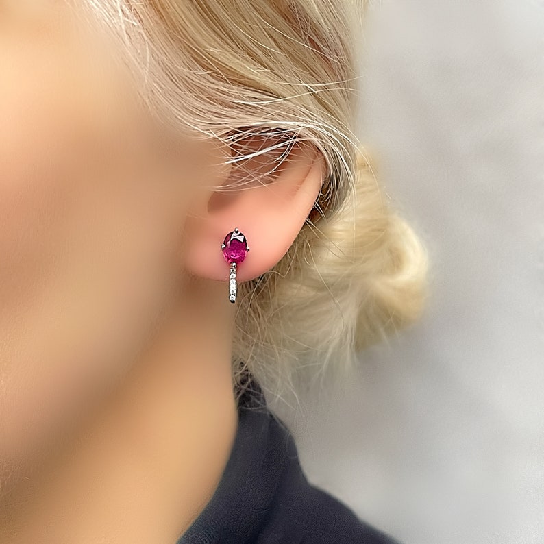 Pendientes de plata con cola de topacio blanco y rubí ovalado genuino imagen 6