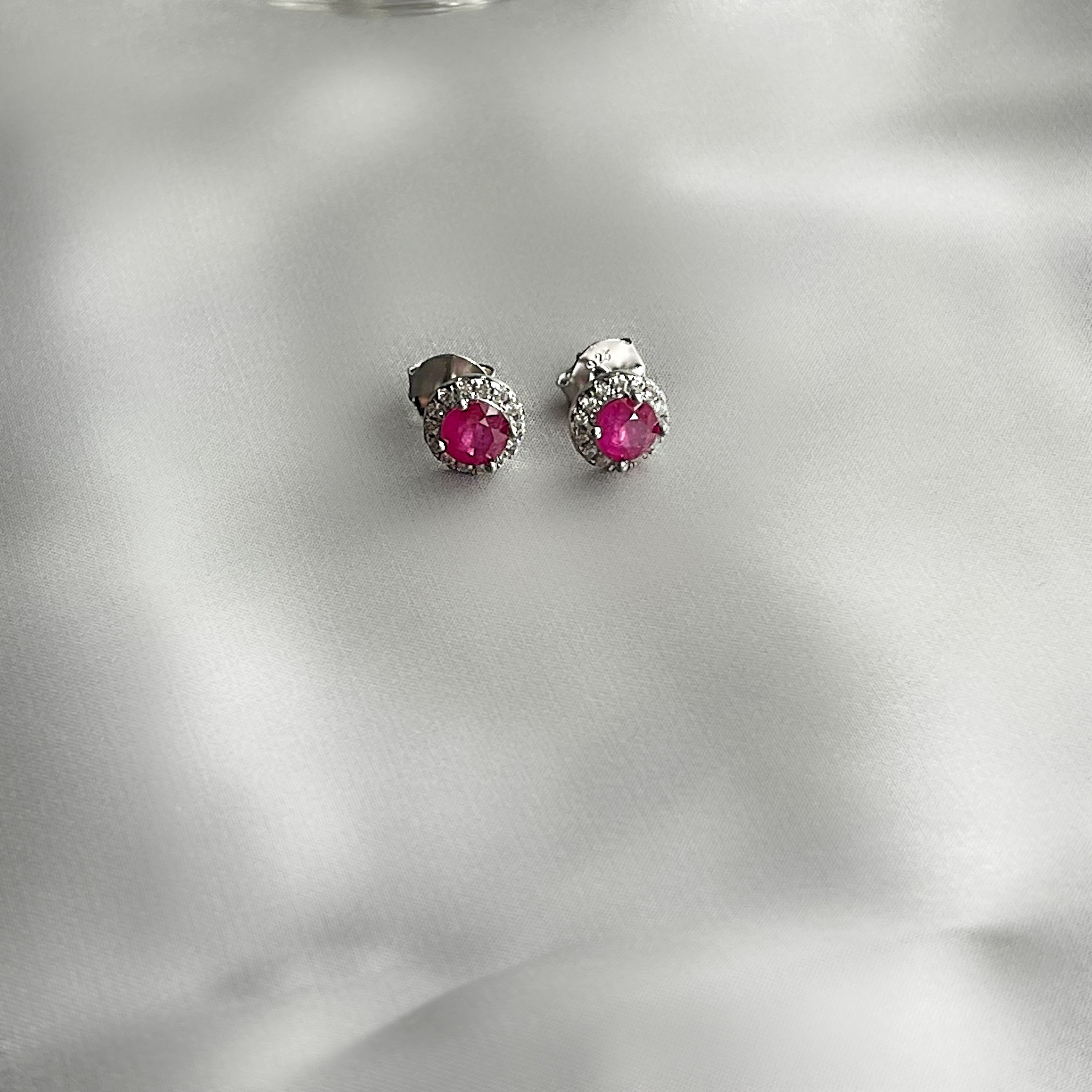 Genuine Ruby Round Halo 8 Mm Silver Stud Earrings - Etsy