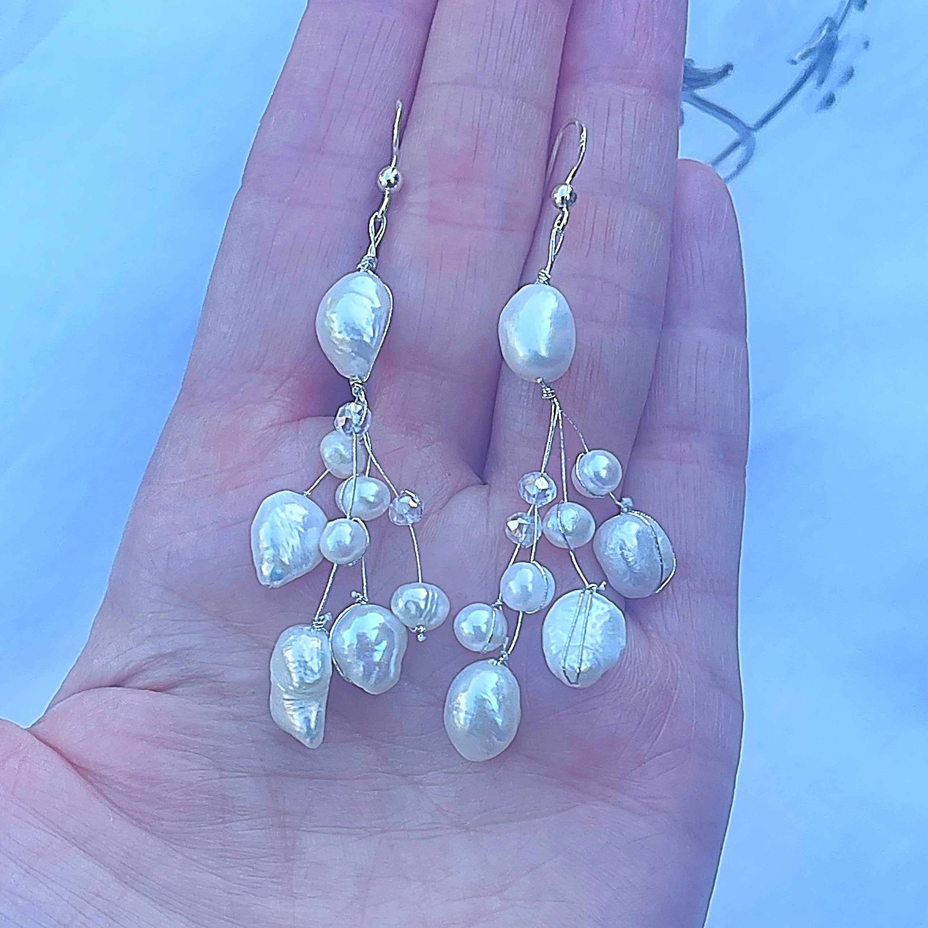 Boucles D'oreilles Pendantes Argenté Longues - Style Baroque - Acier Inoxydable Et Verre - Fait Main En France
