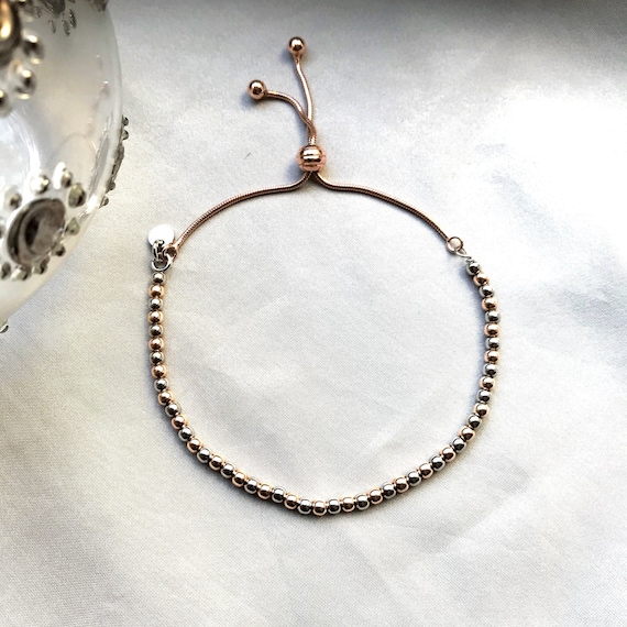 18K Oro Rosa Bijou Au750 Oro Massiccio Catene Laterali Bracciale Con Perline In - Foto 4