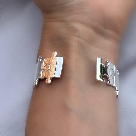 アクセサリー COZY Silver 925 Bangle Sterling Silver 925 Jigsaw Cuff Bangle Bracelet - Etsy