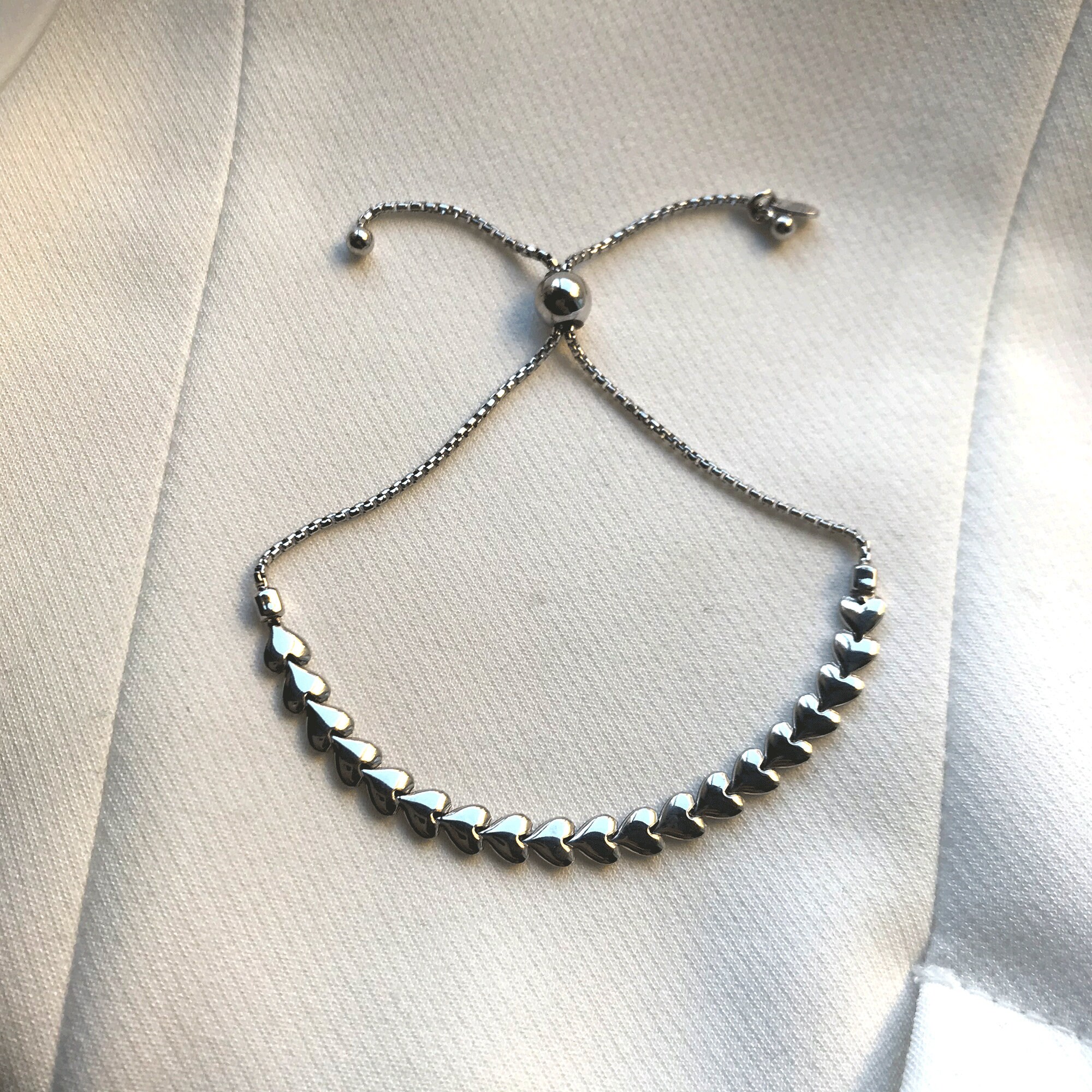 Sterling Silver Solid Heart Bracelet ‖ Adjustable Friendship