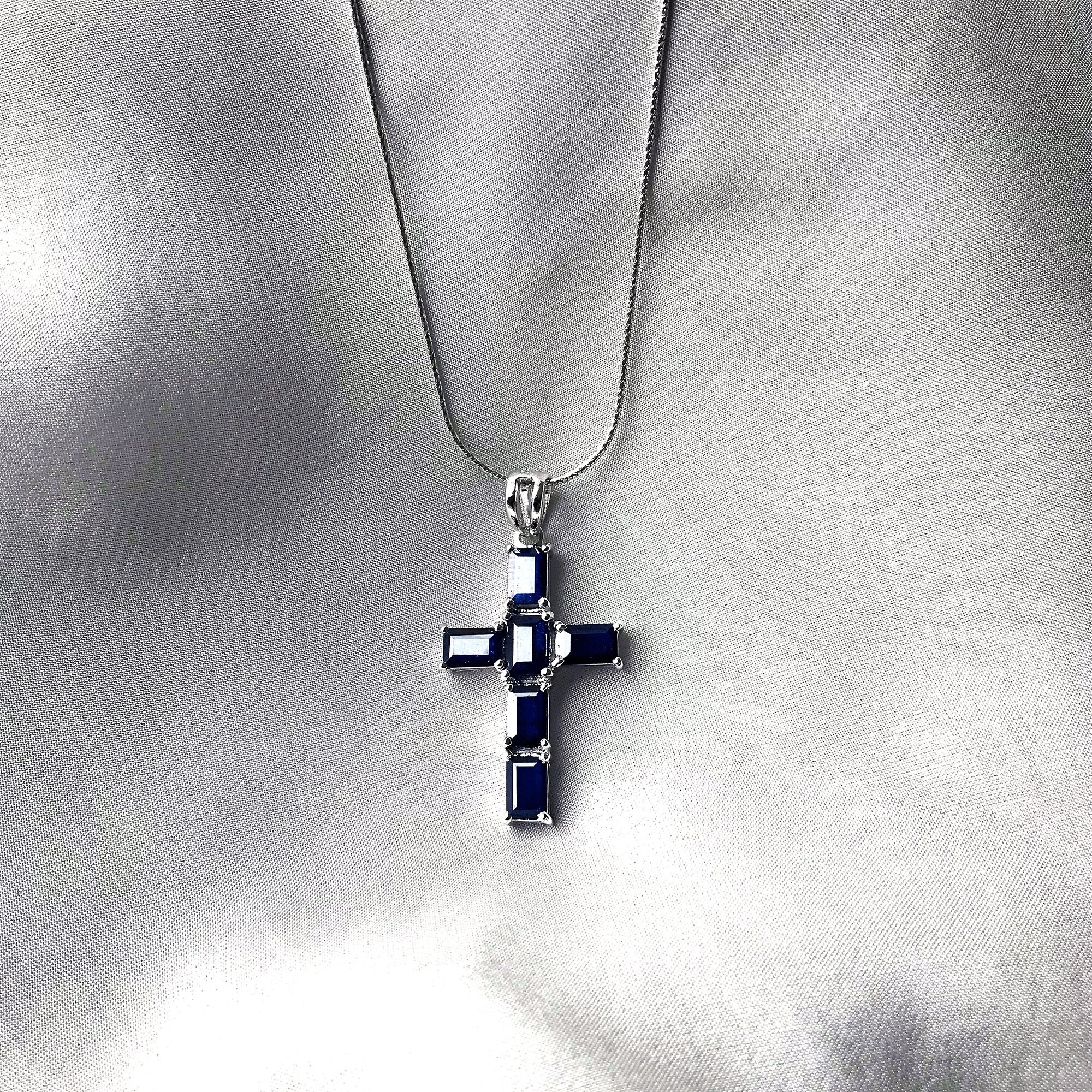 Genuine sapphire cross best sale necklace