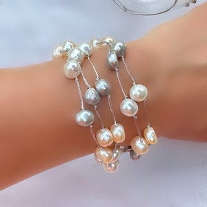 Baroque Pearl Multi Strand Bracelet: Sterling Silver Clasp