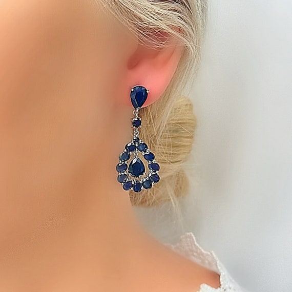 Orecchini Pendenti Bohémien Con Zaffiro Blu – Vintage A Goccia In Lega, Gioielli Per Donna E Ragazza