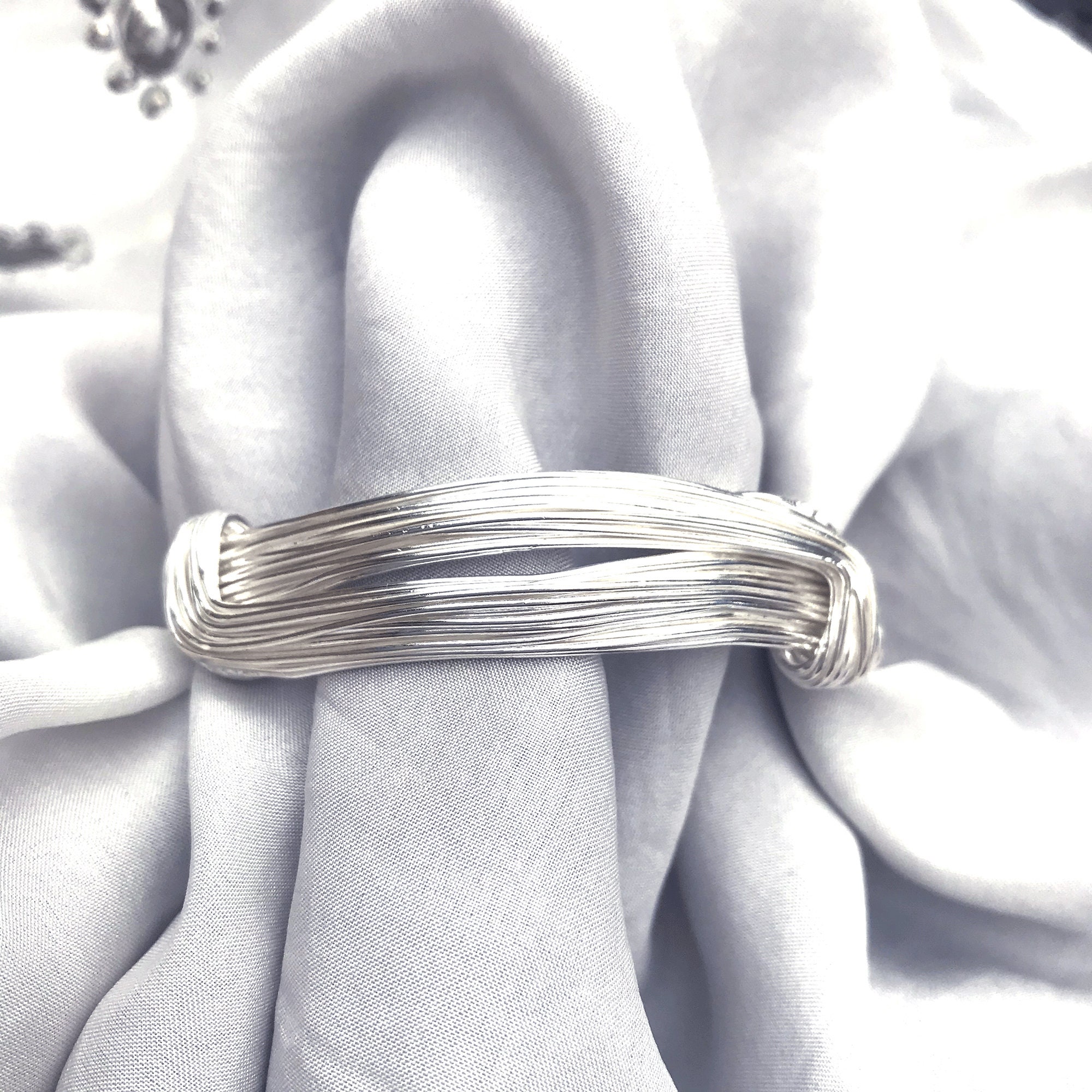 Sterling Silver 925 Wired Ribbon Cuff Bangle Bracelet - Etsy