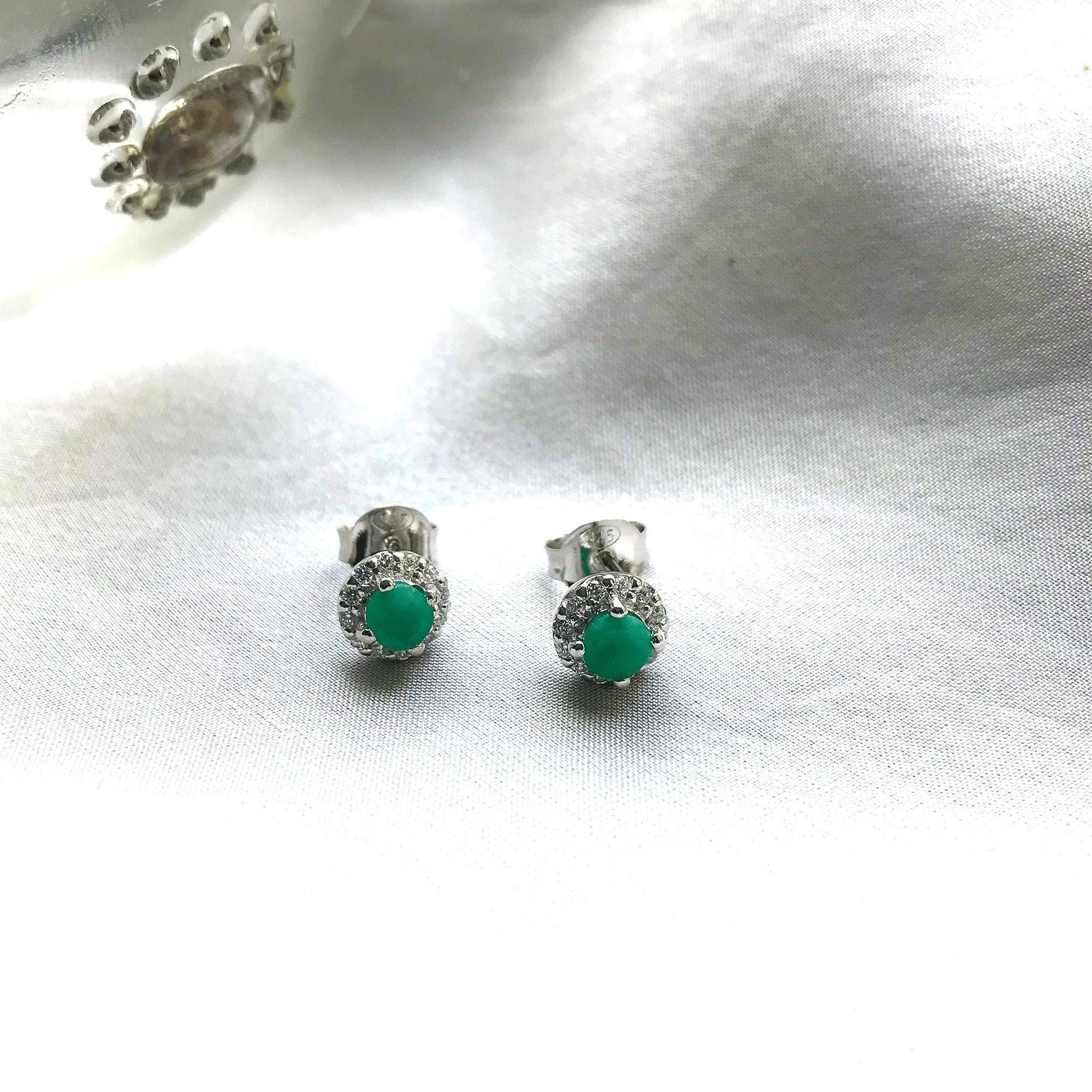 Petite Camille Stud Earrings Emerald Black Diam main image 0