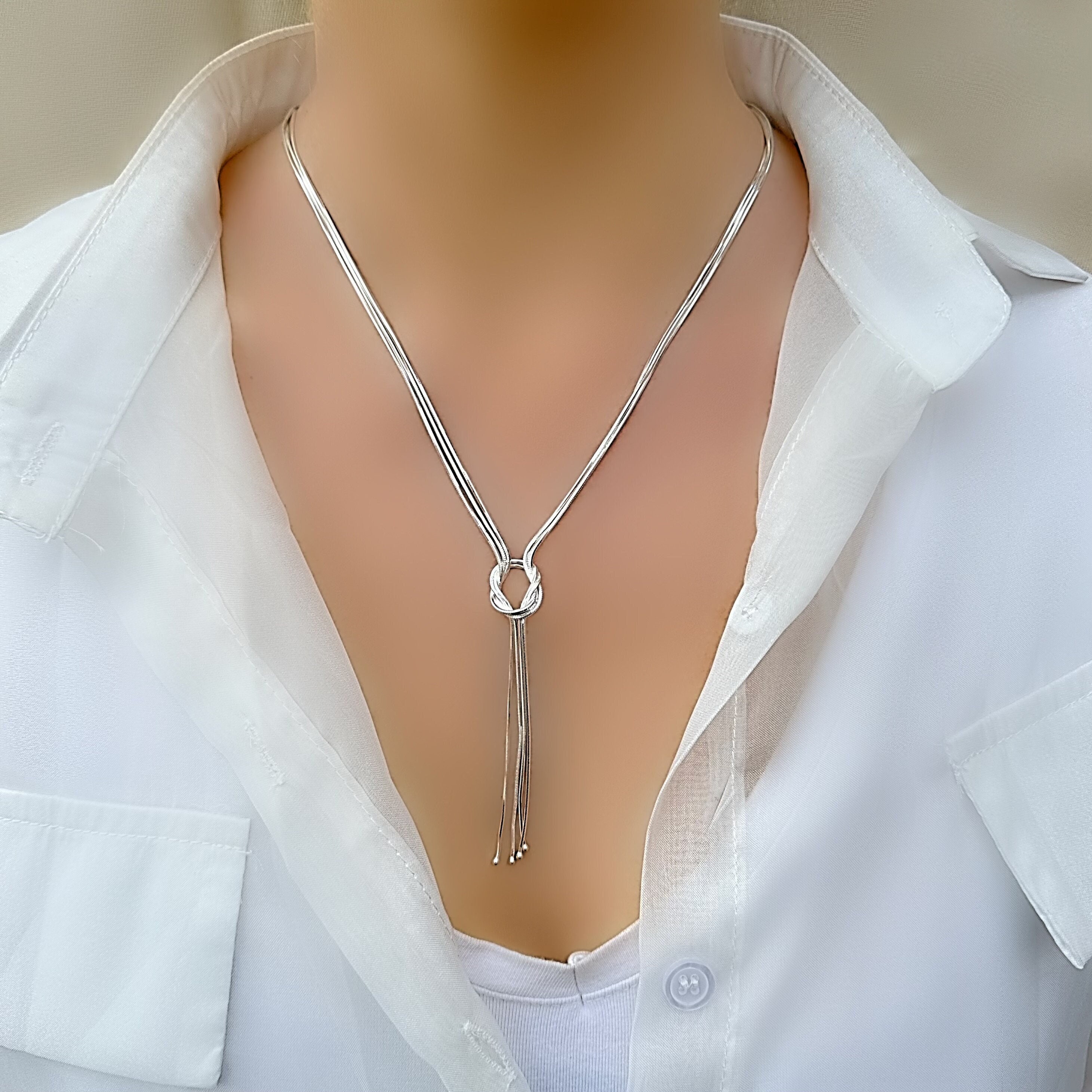 Sterling Silver Love Knot Tassel Necklace - Etsy Sterling Silver Love Knot Tassel Necklace - Etsy