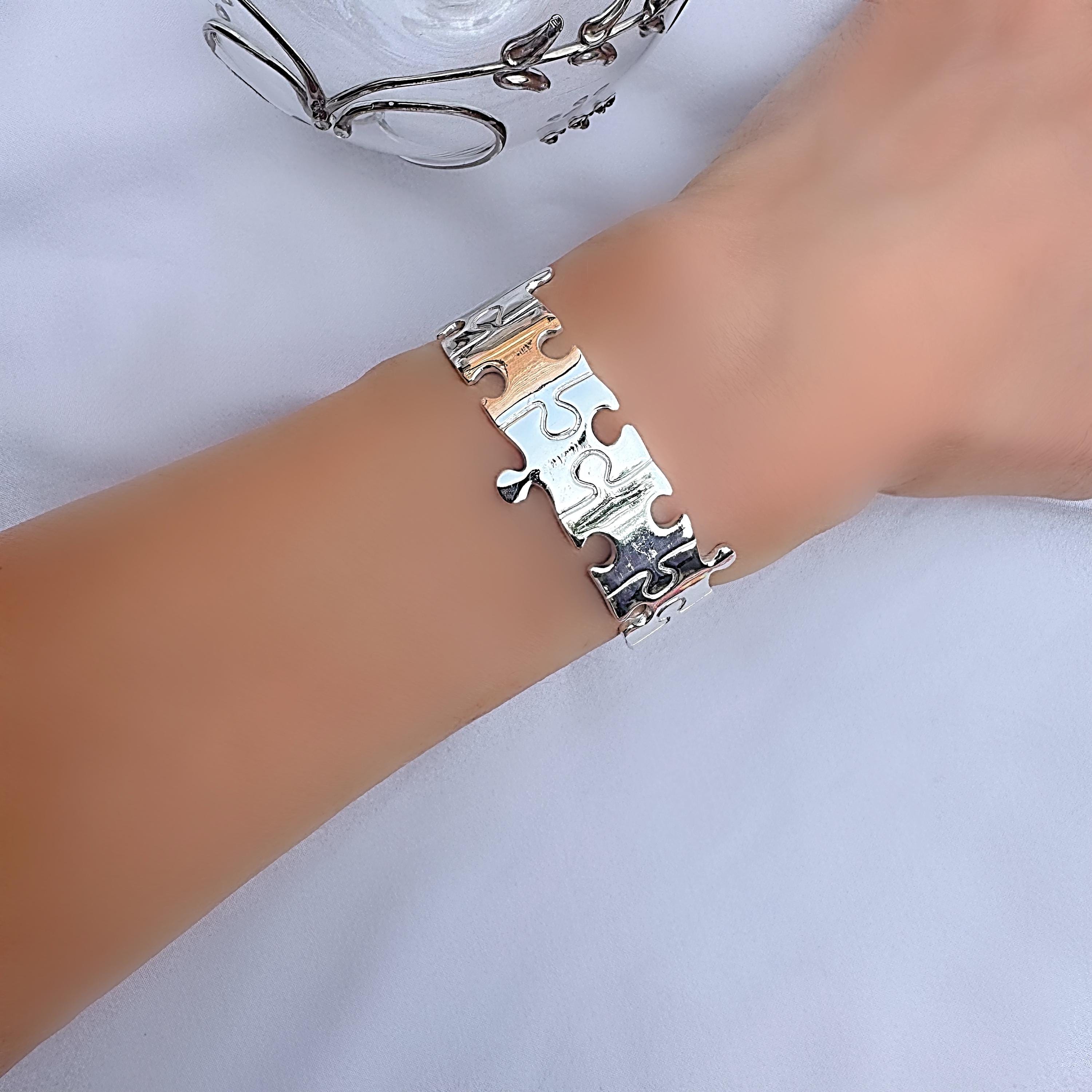 Sterling Silver 925 Jigsaw Cuff Bangle Bracelet - Etsy