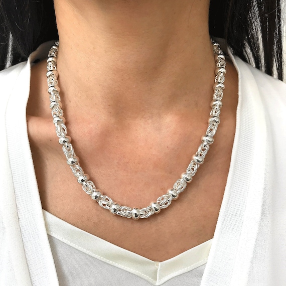 ベース silver925 chain necklace Pure S925 Sterling Silver Chain Dragon Head Byzantine Link