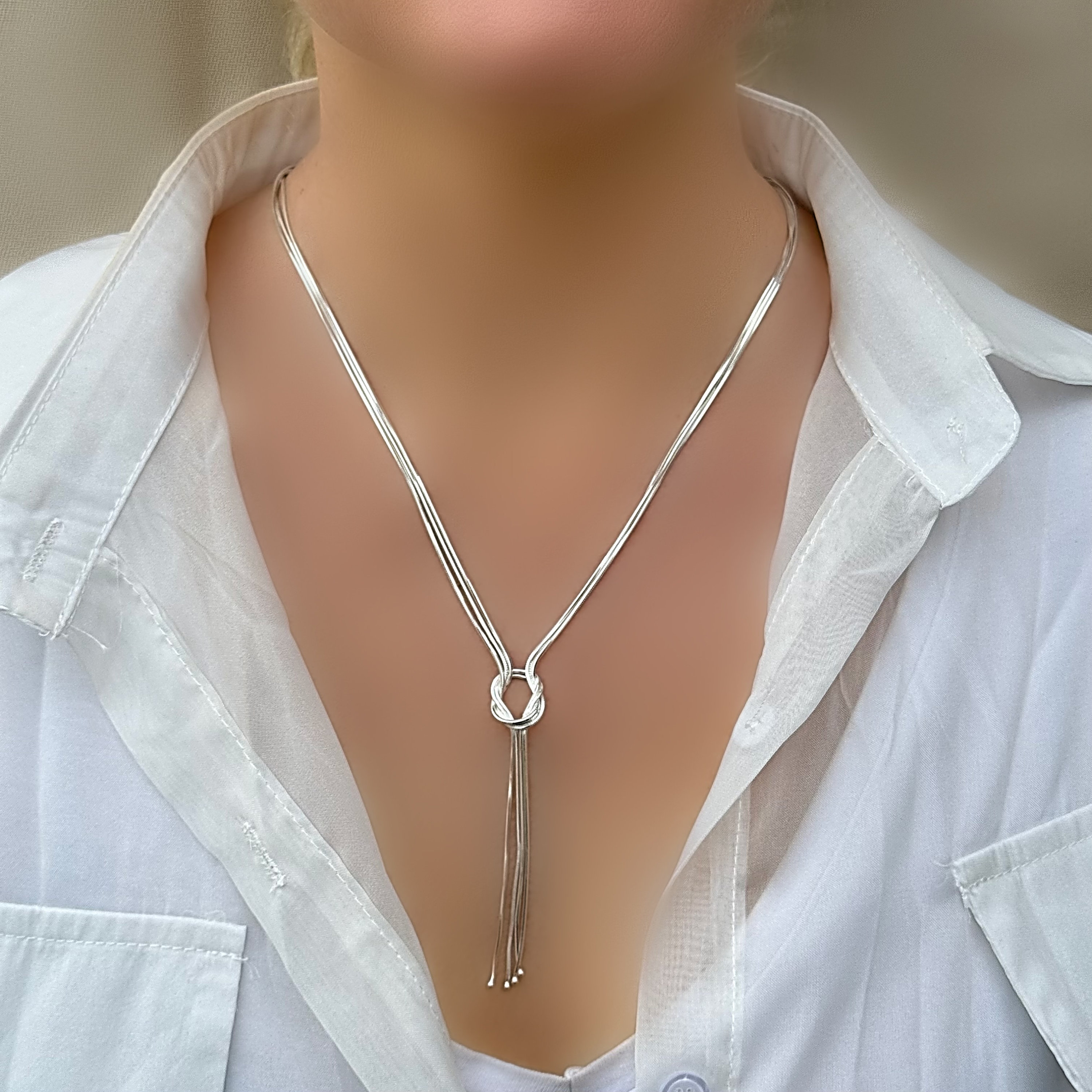 アクセサリー Vintage Silver Knot Chain Necklace 925 Vintage Snake Chain Knot Necklace Silver tone Large Statement 24