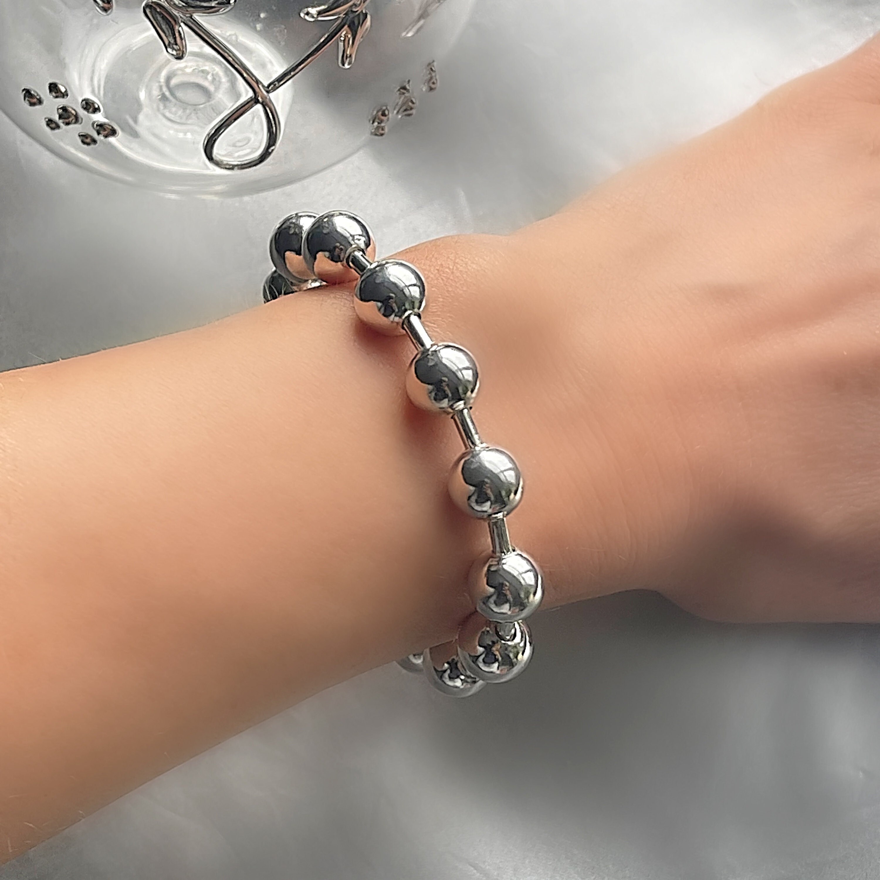 Sterling Silver 925 Link & Large Ball Bracelet - Etsy
