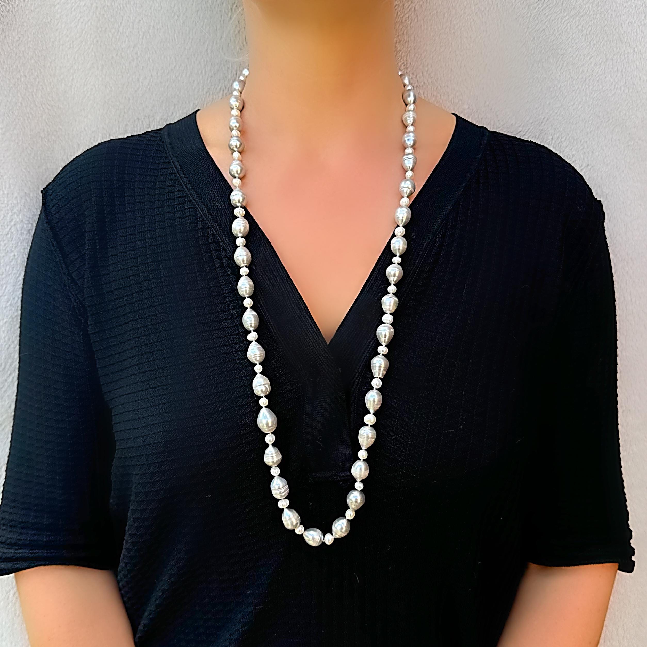 Natural Pearl Baroque Grey and White Pearl Freshwater 32” Long