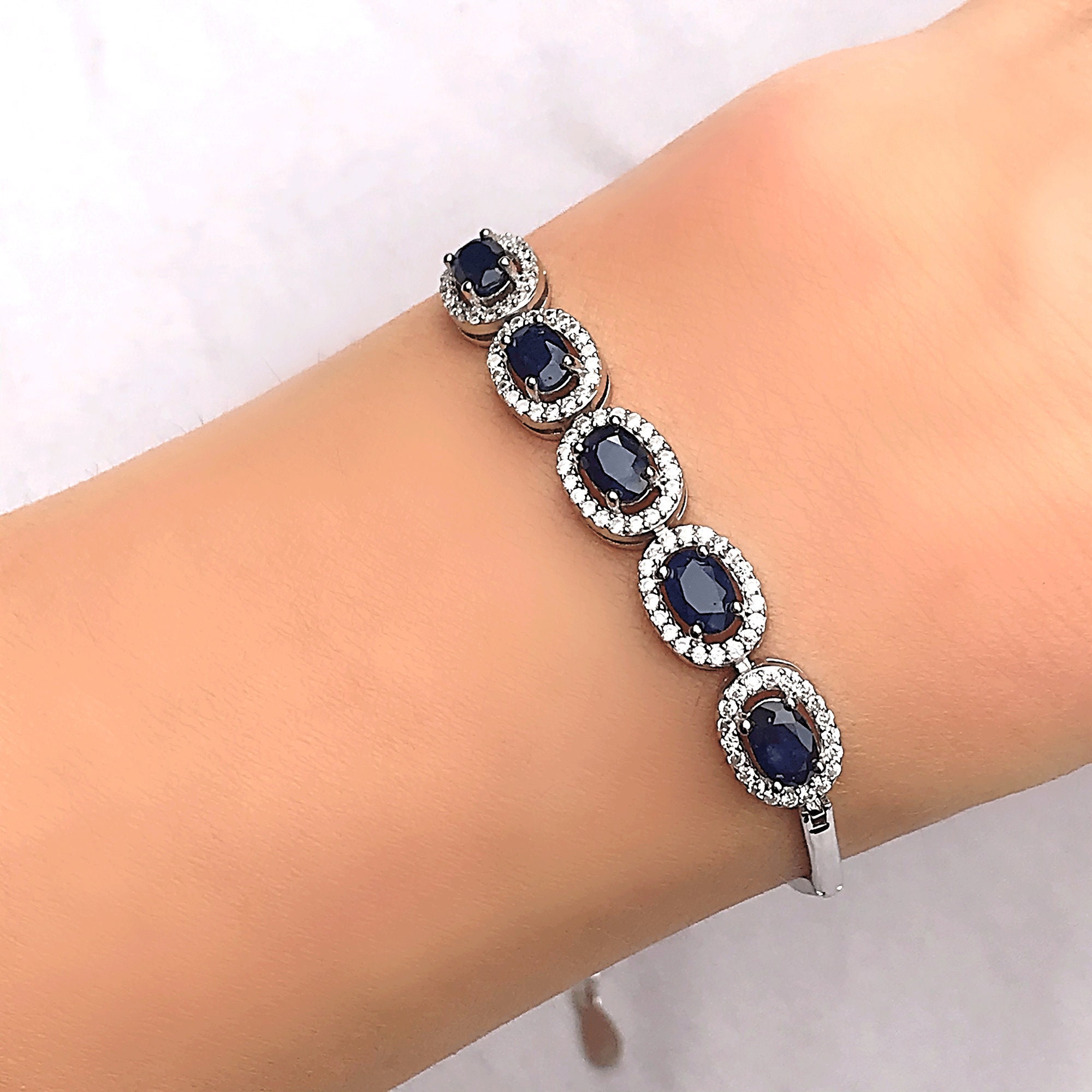 Amazon.com: PEORA 13 Carats Created Blue Sapphire Teardrop Tennis Bracelet  for Women 925 Sterling Silver, Pear Shape 8x5mm, 7 1/2 inch length:  Clothing, Shoes & Jewelry