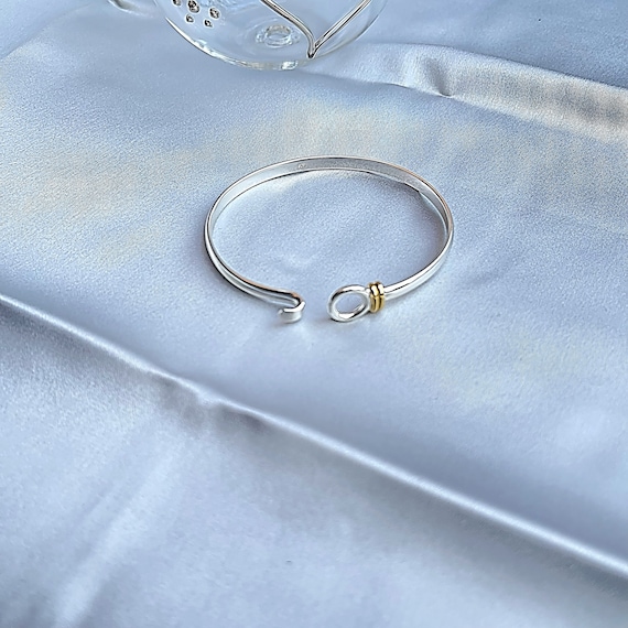 Sterling Silver 925 Top Clasp Gold Detail Bangle Bracelet - Etsy