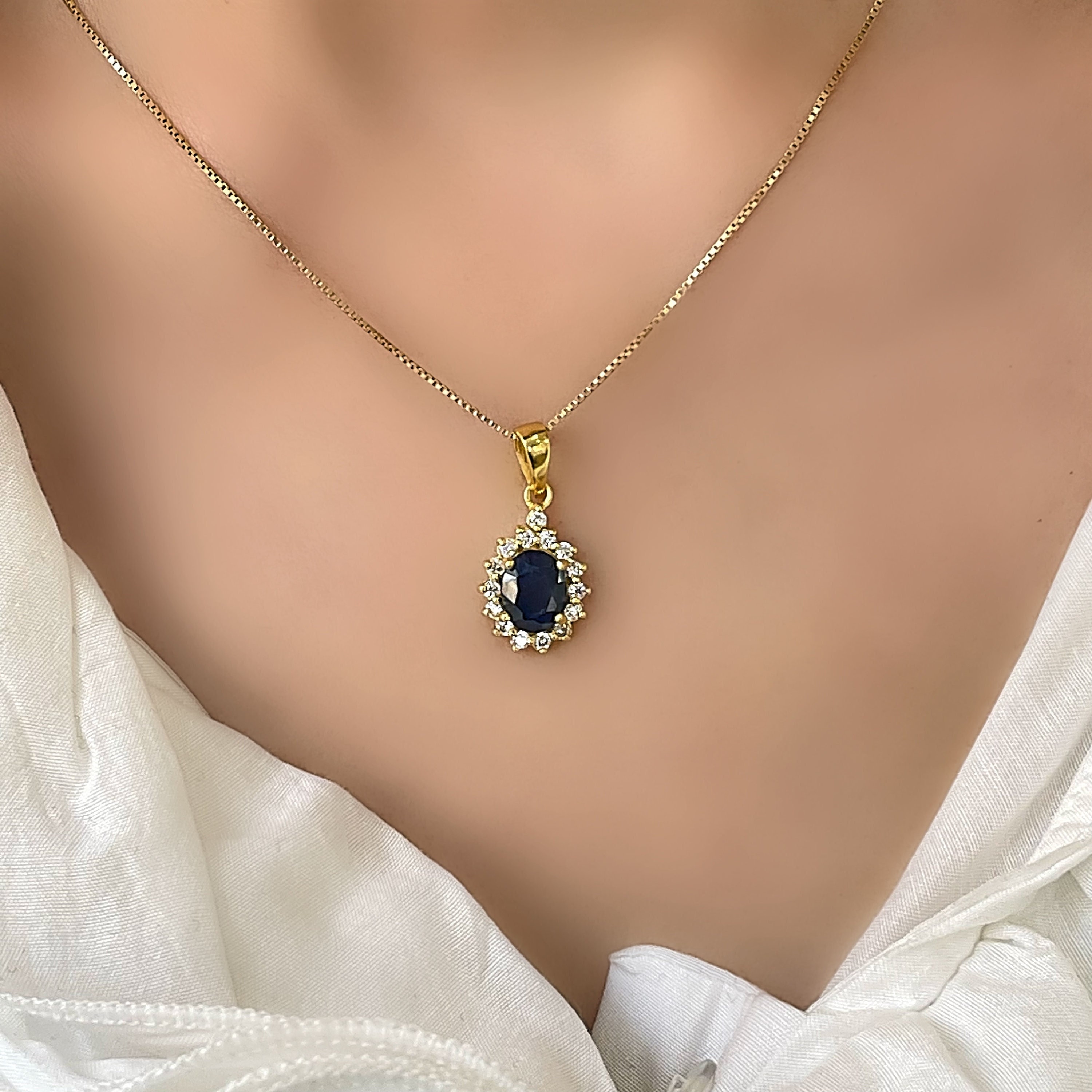 Genuine Sapphire Diana 18 Carat Gold Vermeil Silver Pendant Necklace - Etsy  Denmark