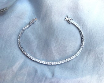 Genuine White Topaz Channel Silver Eternity Tennis Bracelet - Etsy