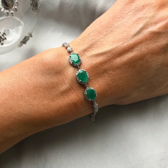 Emerald silver bracelet panna bracelet Silver chain Bracelet with Emerald