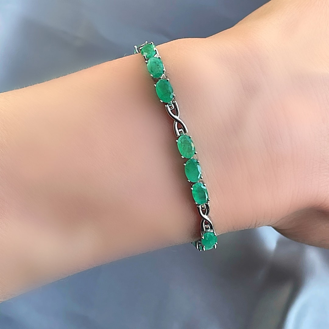 Genuine Emerald AAA Quality Oval Infinity Silver Adjustable