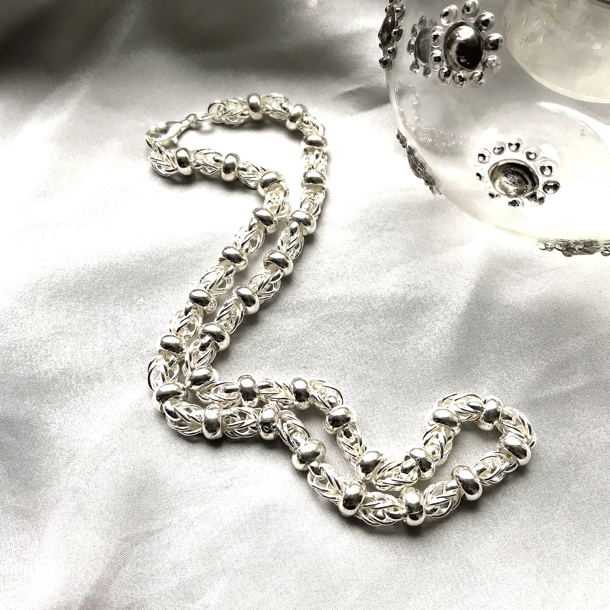 ネックレス・ペンダント ROMANTINUER SN184 Adjustable Beads Necklace Sterling Silver 925 Byzantine Bead Woven Chain Necklace - Etsy