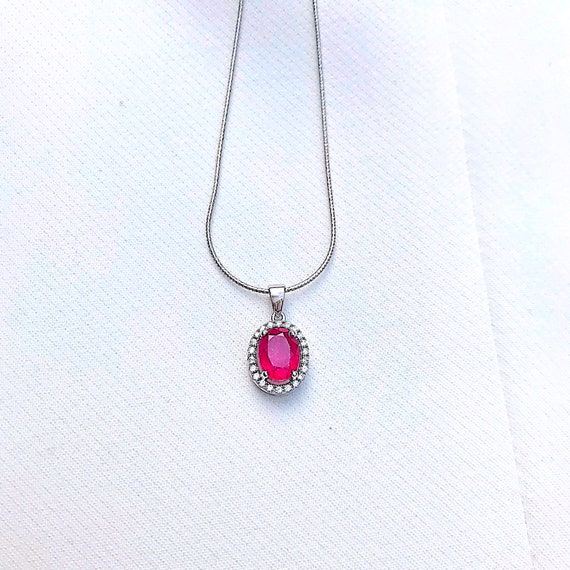 Genuine Ruby Halo Cut Out Oval Silver Pendant Necklace - Etsy 日本