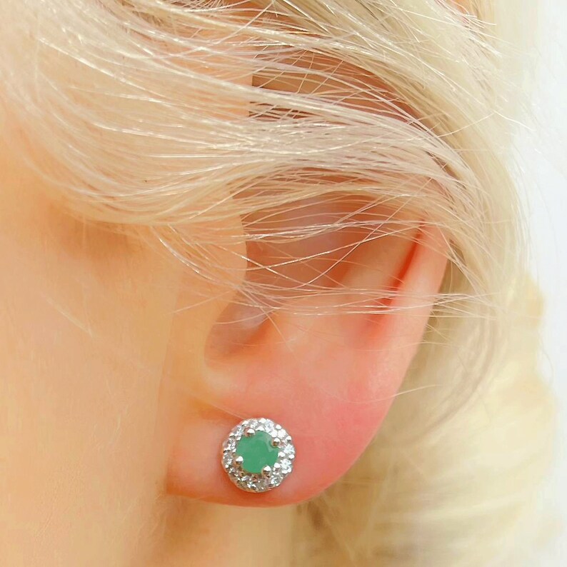 Petite Camille Stud Earrings Emerald Black Diam