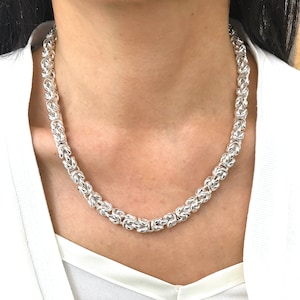 Sterling Silver 925 Byzantine Woven Chain Necklace