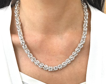 Sterling Silver 925 Byzantine Bead Chain Necklace