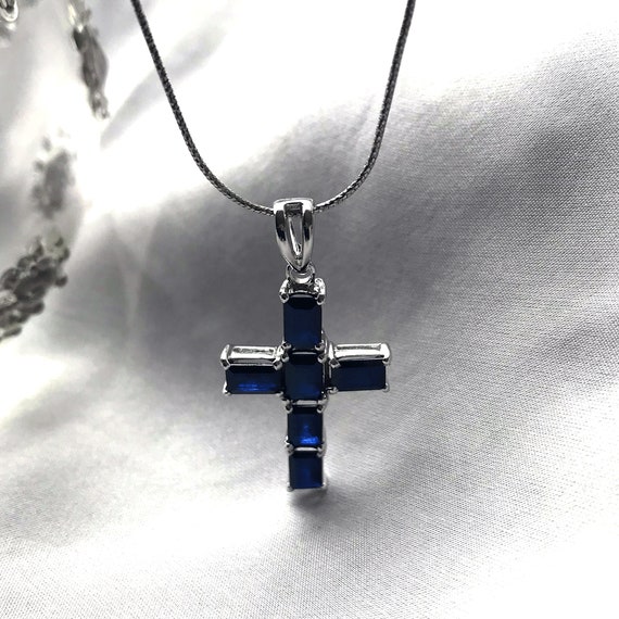 Genuine sapphire cross necklace deals
