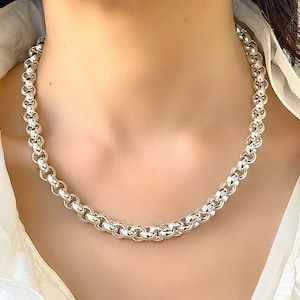 Collar de cadena Rolo Belcher de 8 mm en plata de ley maciza 925