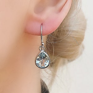 Echte natürliche Sky Blue Topaz Pear Drop Silber Baumeln Tropfen Ohrringe