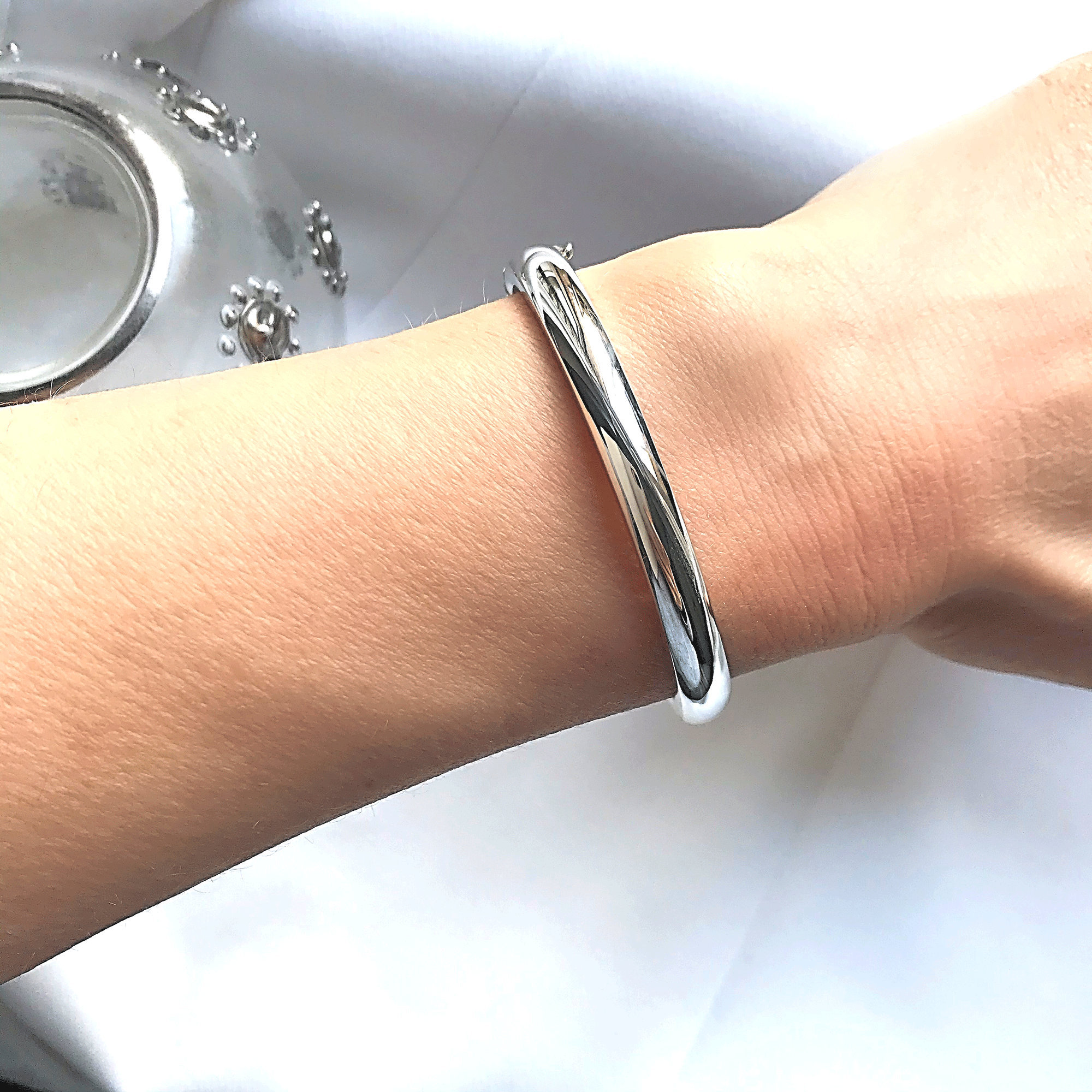 Sterling Silver 925 Hinged Oval Plain Bangle Bracelet - Etsy